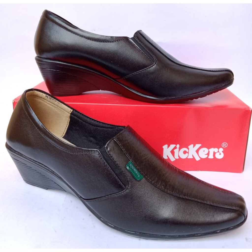 Sepatu pantofel wanita kickers kulit asli original fantofel elastis slip on formal kerja kantor COD