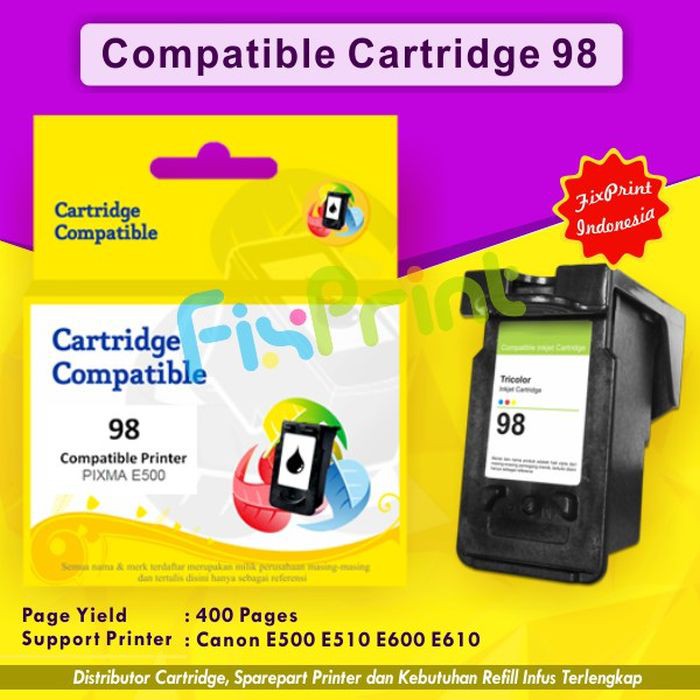 Cartridge Tinta Recycle Canon CL98 98 CL98 Color Compatible Infus Refill Printer E500 E510 E600 E610