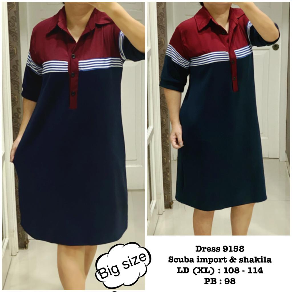 Dress scuba 9158 - Dress Salur - Dress kantoran - Dress Jumbo _ Dress Big Size - Dress Kerah
