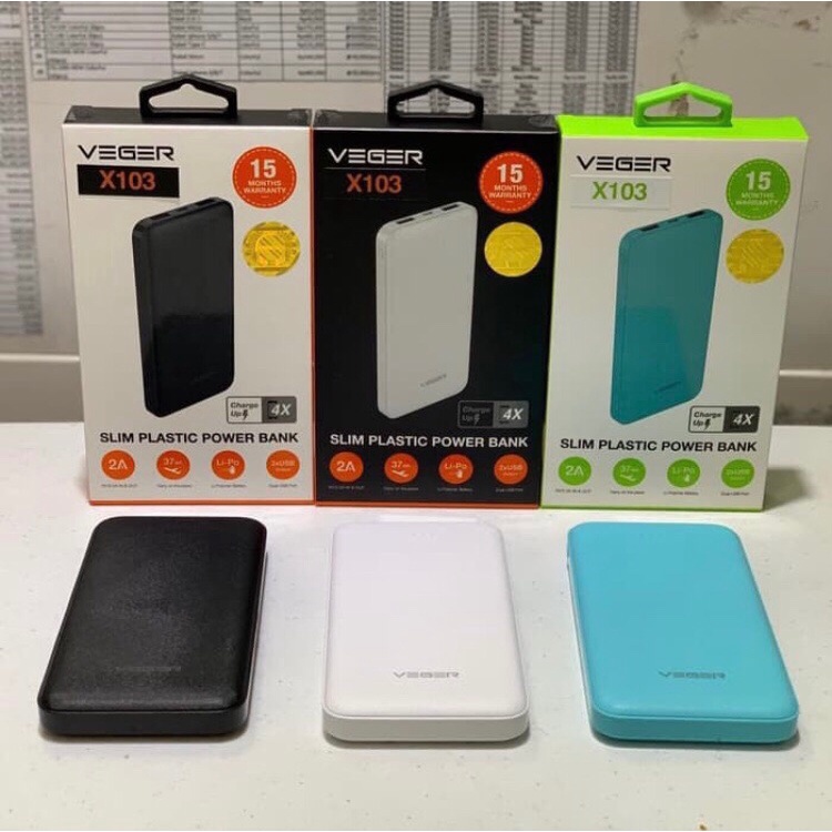 Custom Powerbank Veger X103 10.000mAh Real Capacity / Kapasitas Real