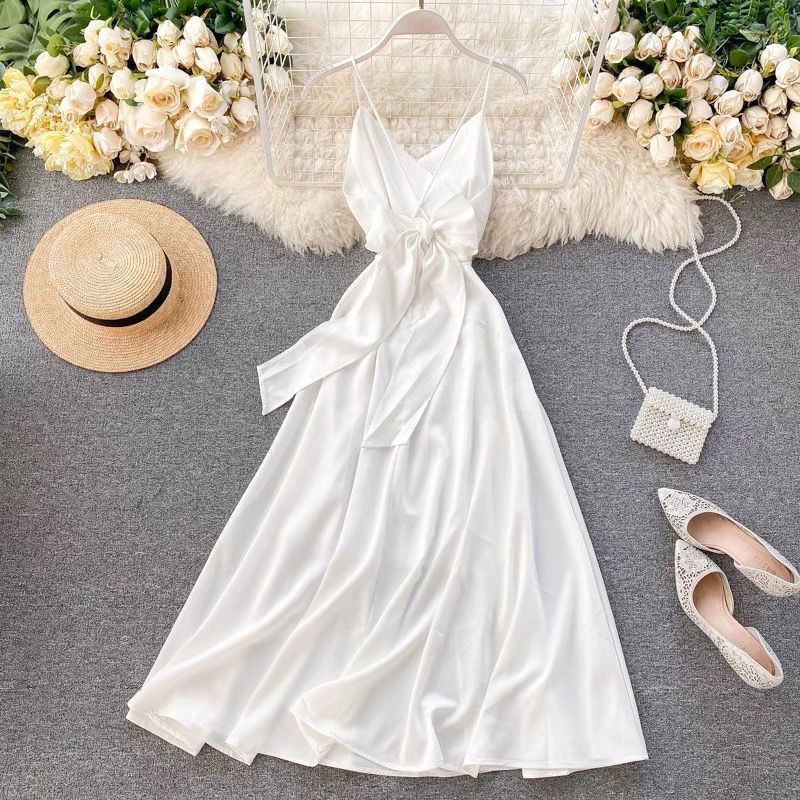 WHITE DRESS SUMMER GAUN PUTIH KOREA SLEEVELESS DRESS GAUN PUTIH KOREA GAUN A LINE DRESS A LINE DRESS KOREA IMPORT CHINA