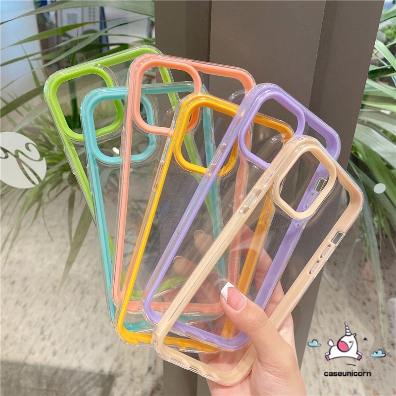 Soft Case Bumper Transparan 3 In 1 Warna Permen Untuk Iphone 13 Pro Max 7 8 Plus 7plus 11 12 13 Pro Max X Xr Xs Max Se 2020