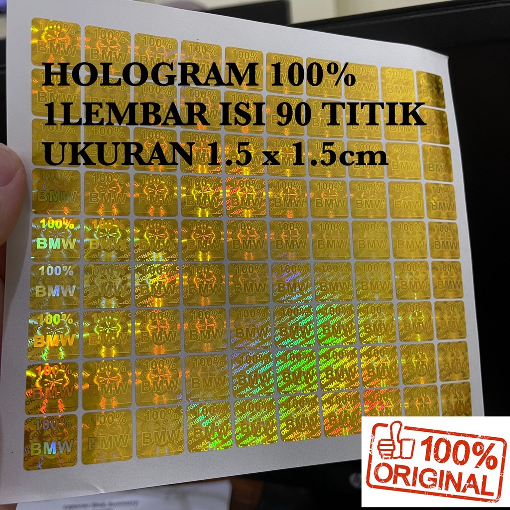 Stiker hologram ORIGINAL BMW product persegi 1,5 x 1,5 cm harga 1 LEMBAR ISI 90 TITIK