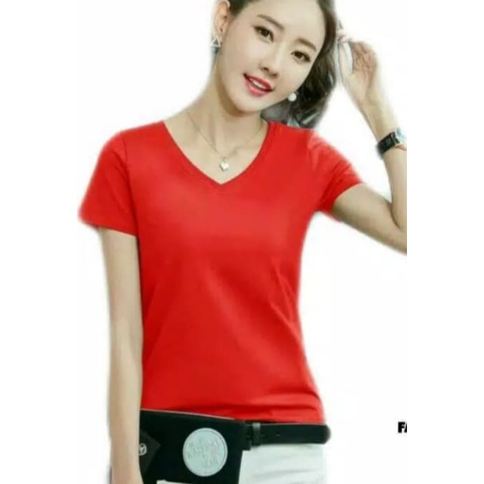 Oblong wanita polos/ V neck /Kaos lengan pendek