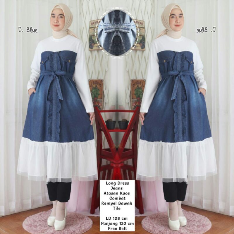 Gamis Jeans Kombinasi tile