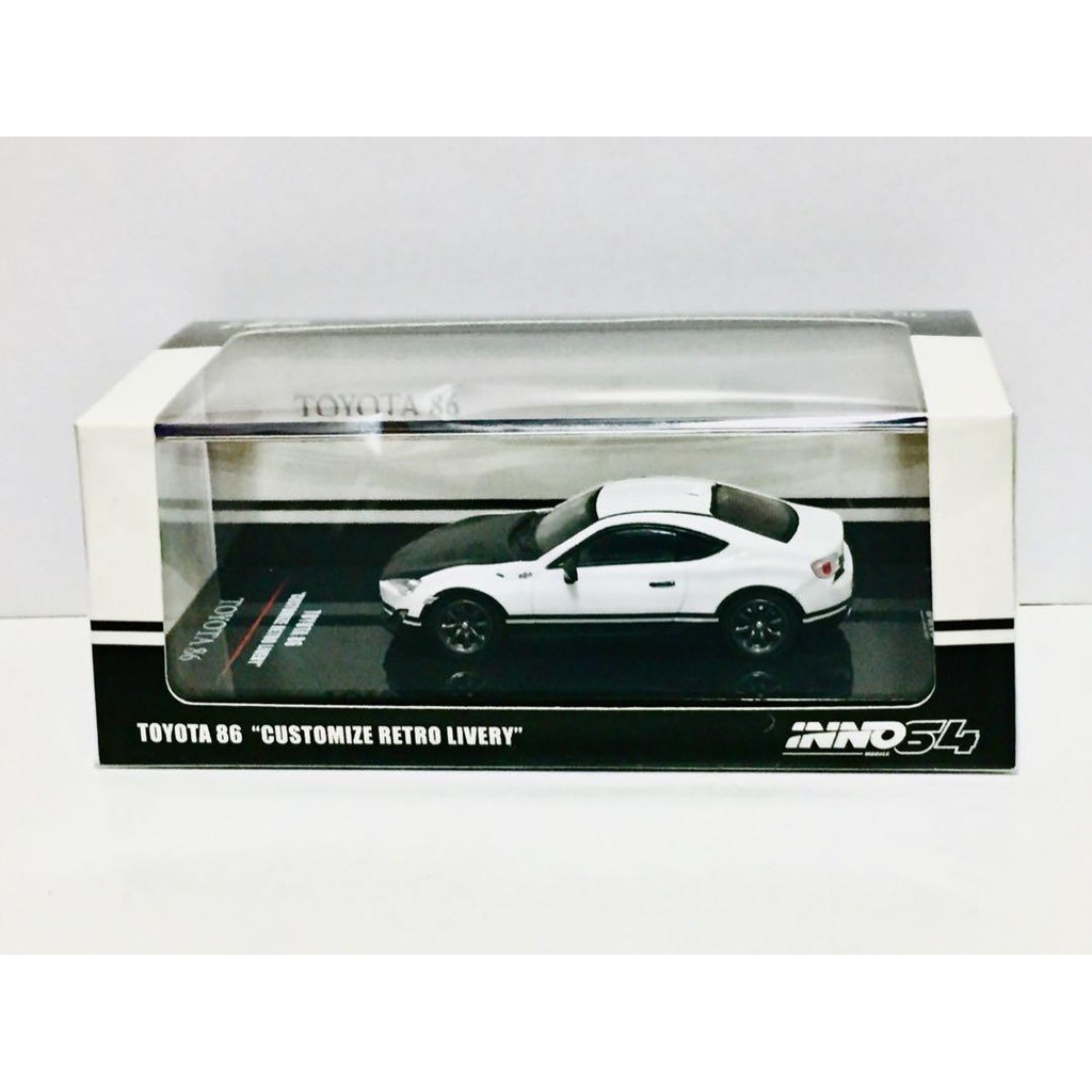 Inno64 Toyota 86 White Customize Retro Livery Extra Wheels Black Hood JDM Scale 1:64 Inno 64