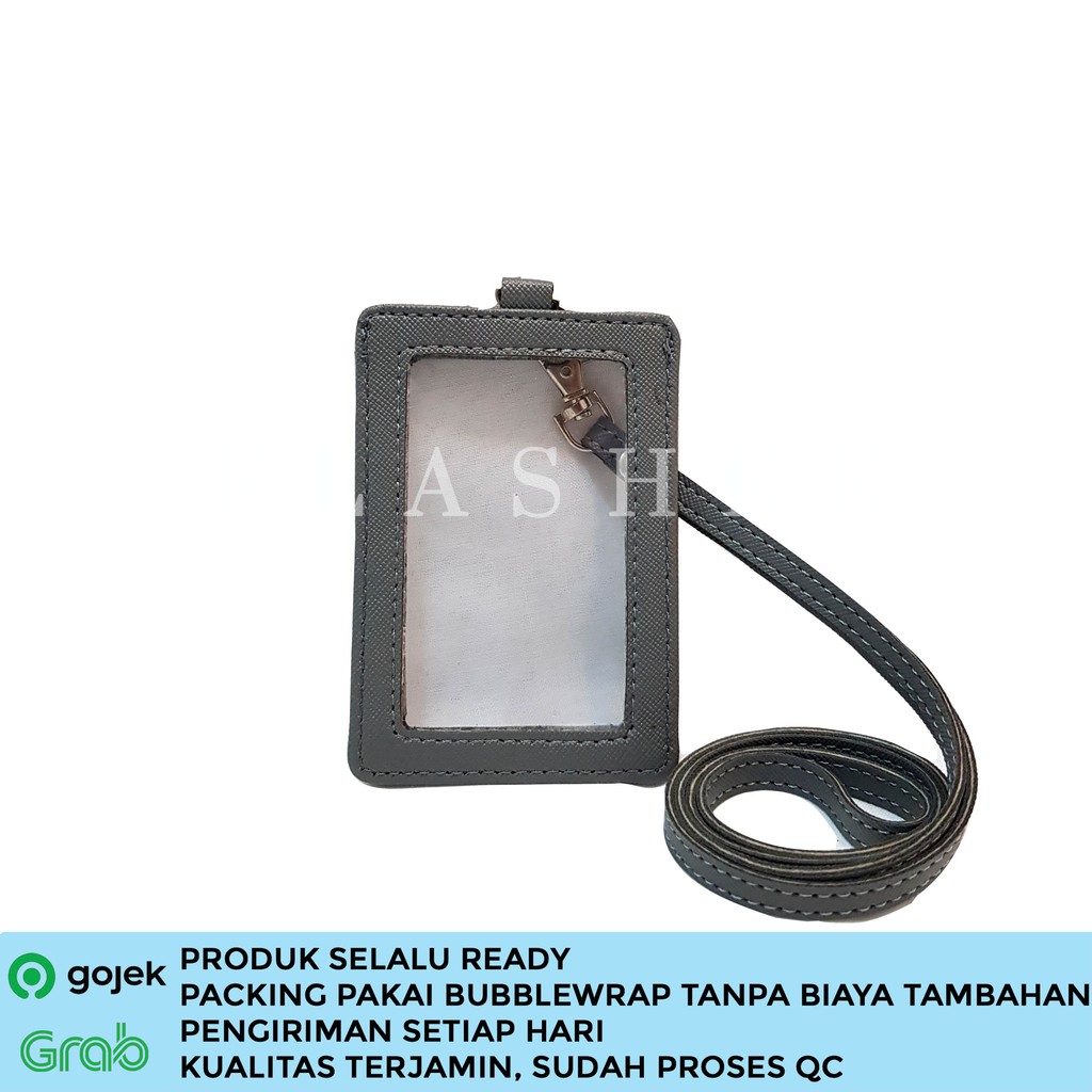 

Name Tag Mika ID Card Holder Abu-abu Plastik ID Card Lanyard Kulit Dua Sisi Transparan