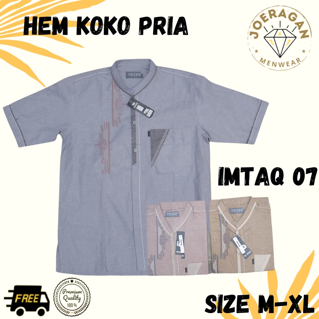 Hem Koko Pria IMTAQ 07 / Kemeja PRIA Lengan Pendek Motif Bordir Katun Warna / Pakaian Cowok / Baju M