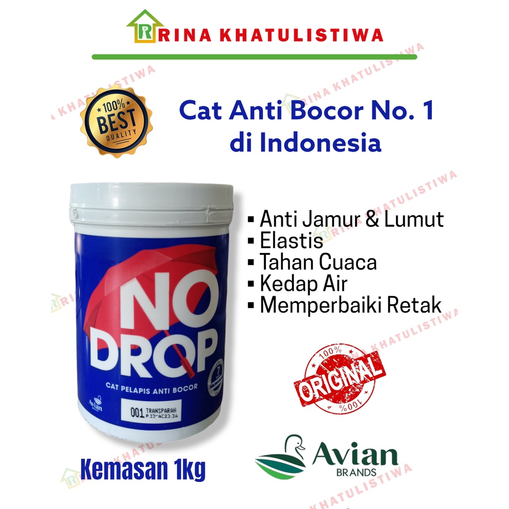 No Drop 1kg Putih | Cat Tembok No Drop 1kg Warna | No Drop Cat Pelapis Anti Bocor 1kg