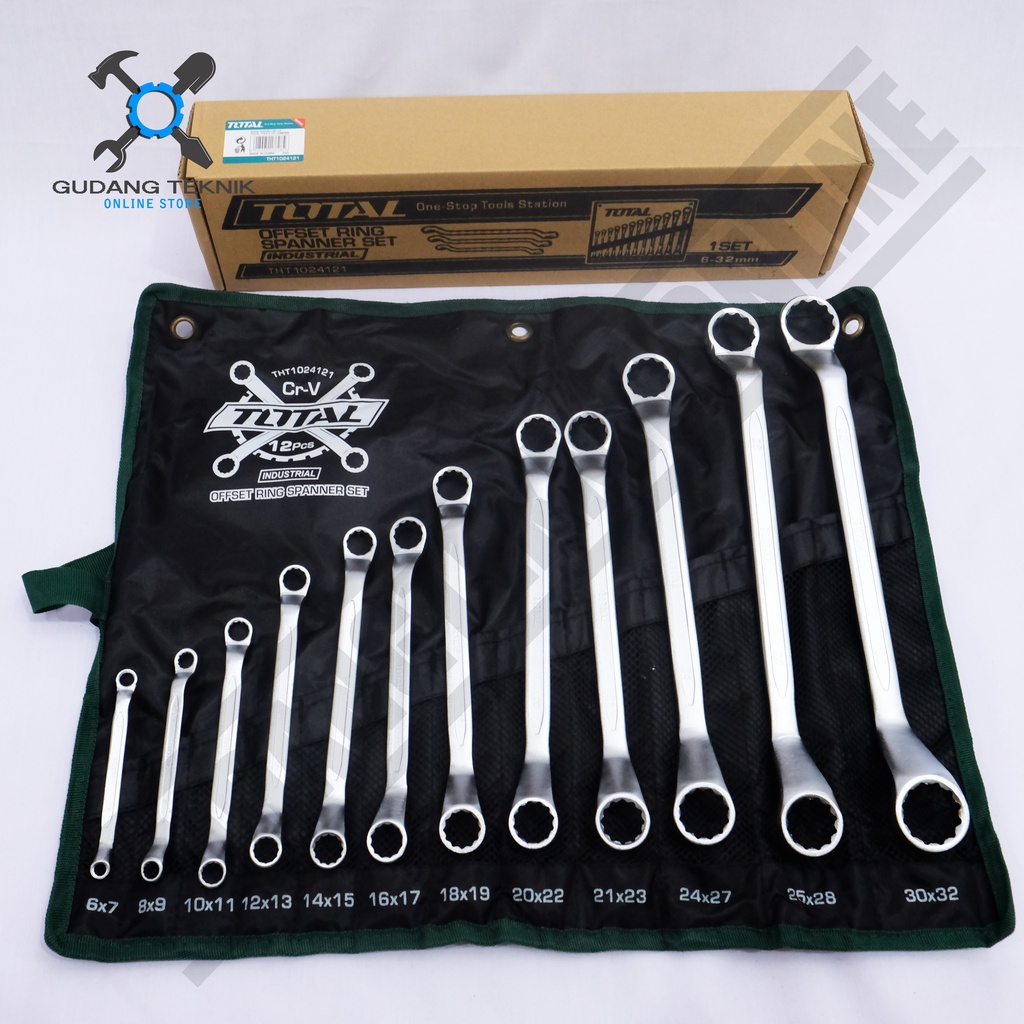 Kunci Ring 1 SET 12pcs 6-32mm TOTAL THT1024121 / Offset Ring Spanner - Double Ring Wrench Set 12 pcs