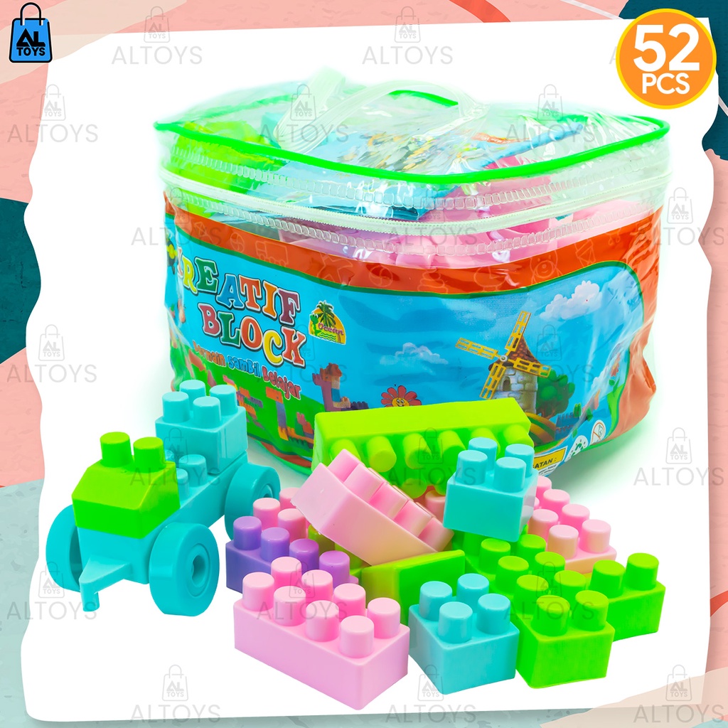 Mainan Anak Edukatif / Edukasi Kreatif Susun Balok Block kolong besar isi 52PCS OCT9206