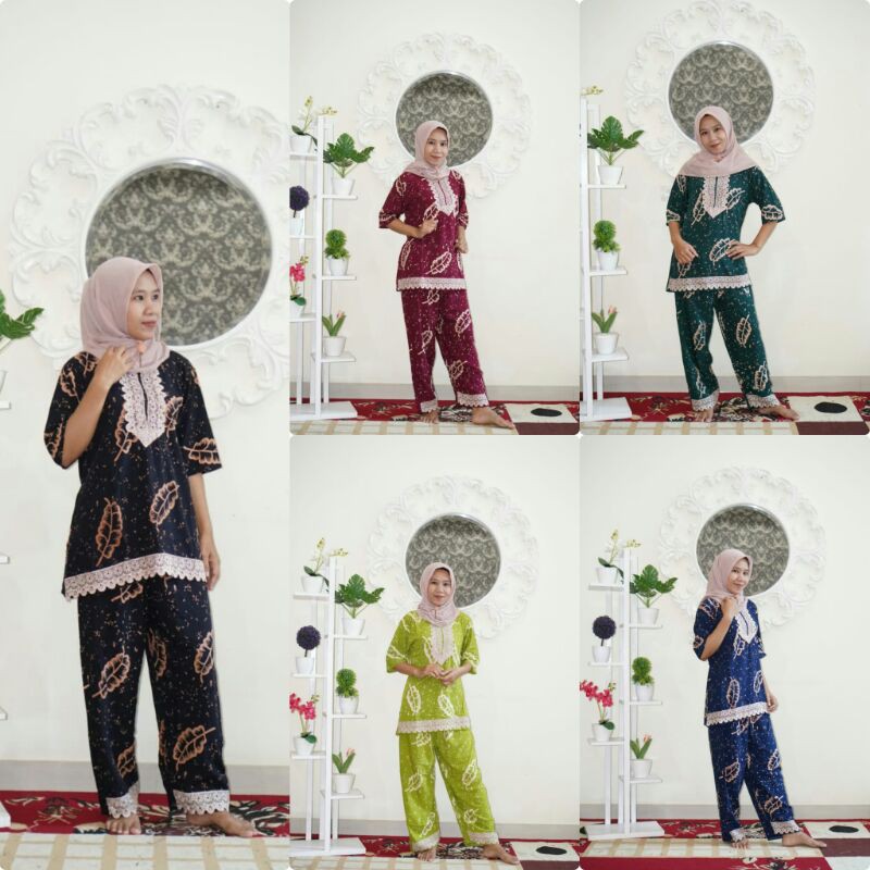 STELAN CP ARAB STELAN RENDA MOTIF DAUN/ STELAN BAJU TIDUR  NYAMAN DIPAKAI TRENDY TERKINI