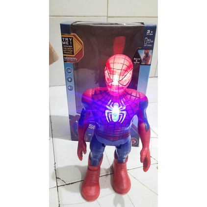 Mainan anak figure robot spiderman/Robot berjalan suara dan lampu/hero return