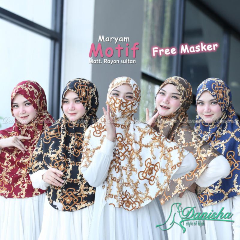 Jilbab Maryam Motif Free Masker Original Danisha Hijab