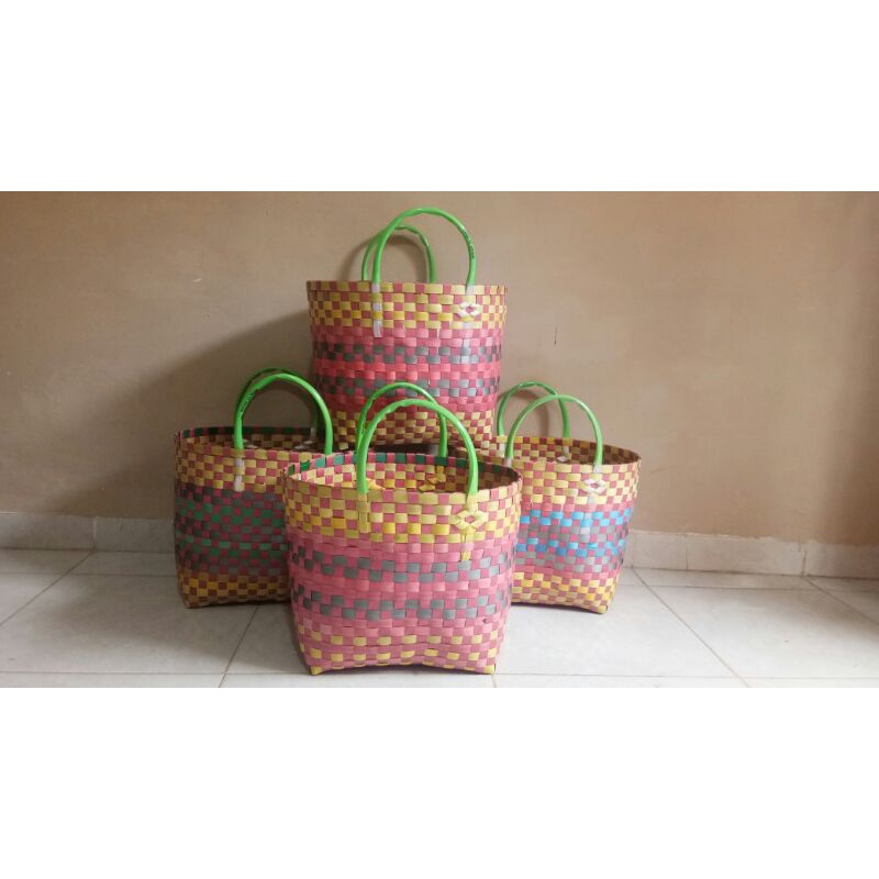 keranjang belanja anyaman tali plastik