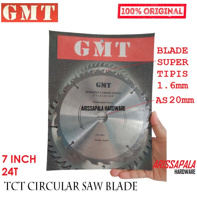 GMT Mata serkel Circular Saw Blade Mata Gerinda 7inch 24T TCT As 20 mm Tipis