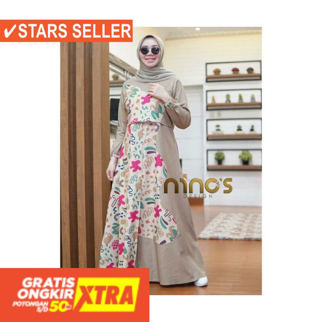 BAJU LEBARAN PAKAIAN MUSLIMAH SYARI BERGO BALOTELI / Gamis Ninos ( Gm - 489 )