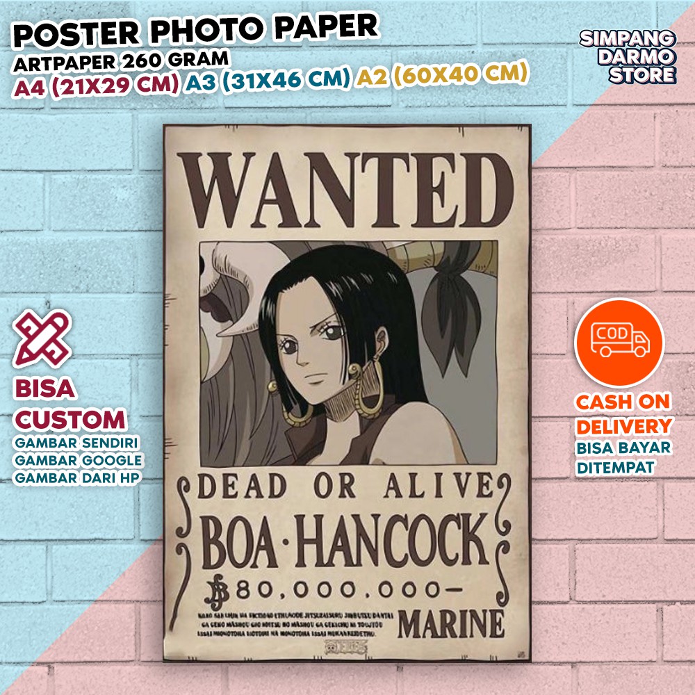 Poster Buronan Boa Hancock Terbaru Foster Wanted Bounty One Piece Anime Jepang Bisa Custom