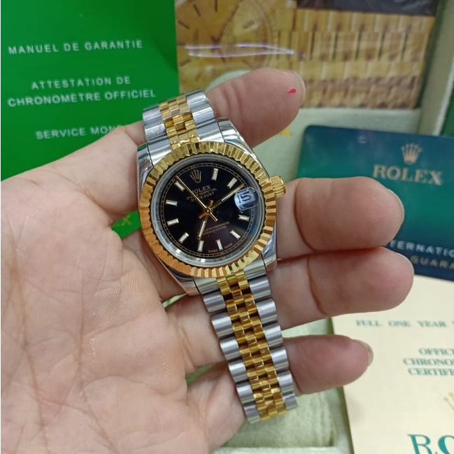 Jam Tangan Wanita Rolex Automatic Tanggal Aktif Komplit Box Rolex Original (Buku, Id Card Paper Bag)