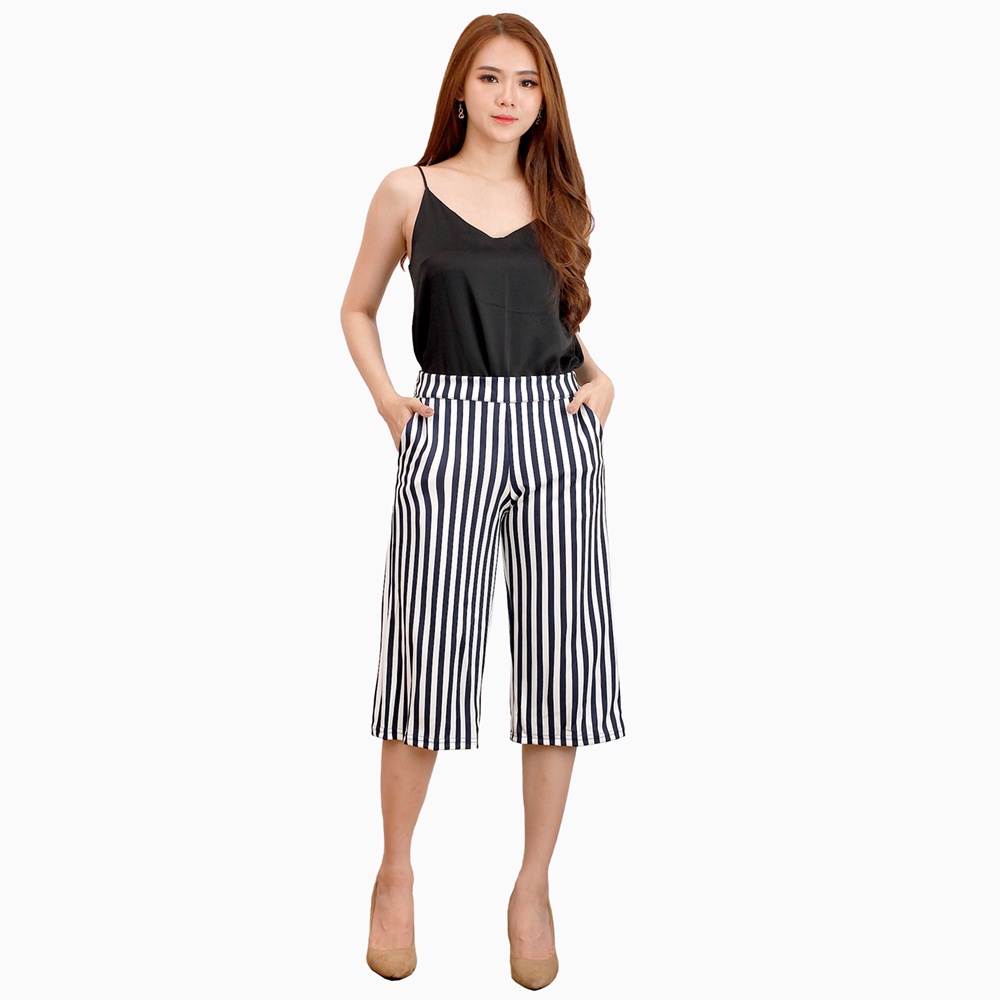 Celana Kulot Cropped Selutut Corak Salur - XSHOP Rini