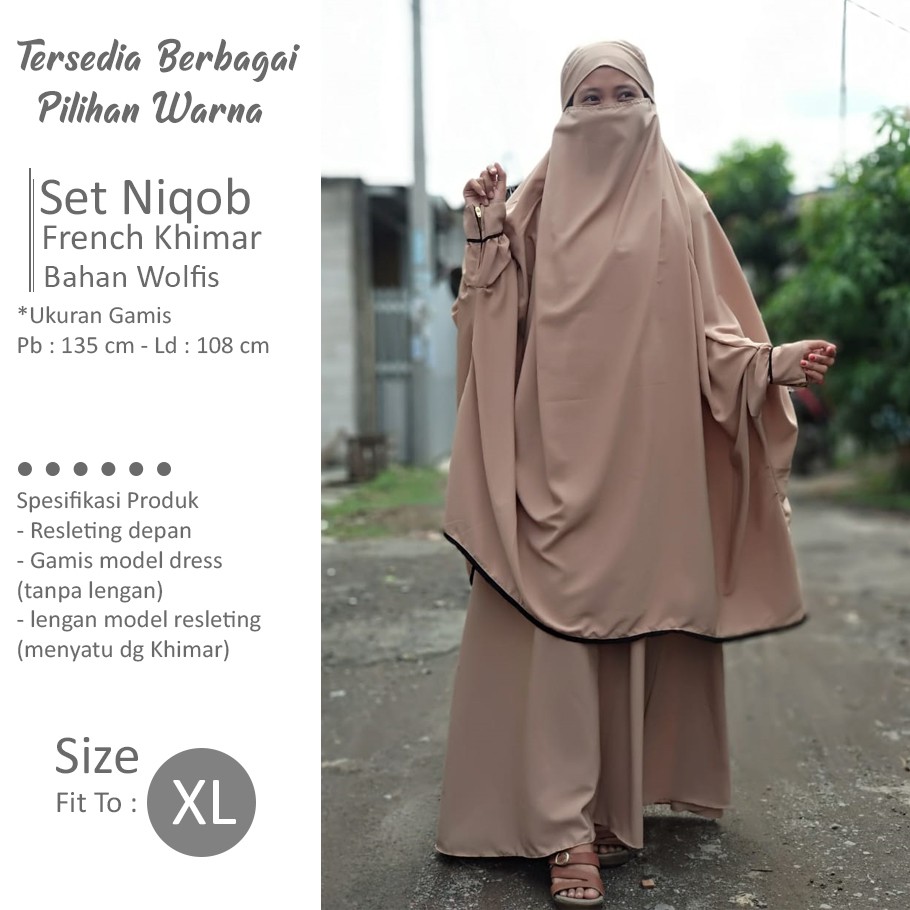 Gamis Set French Khimar Gamis Set Khimar Menyatu Gamis Wolfis Khimar Niqob (Set Biqob French Khimar)
