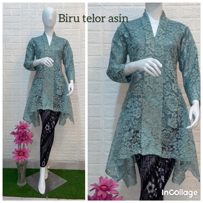 Setelan Kebaya / Tunik Brokat / Kebaya Kartini / Kebaya Modern / Kebaya Pesta / Kebaya Busui / Kebaya bali-Biru telur asin
