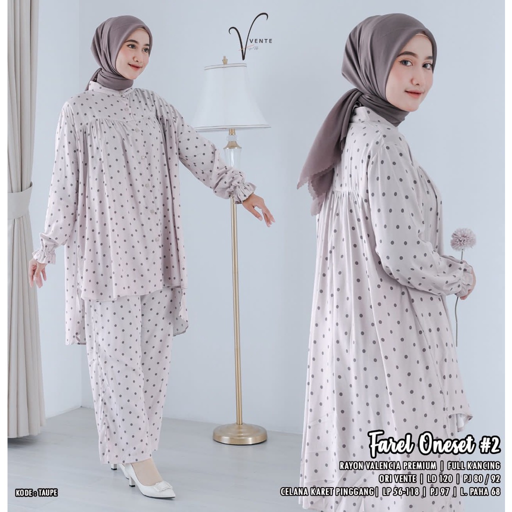 One set jumbo rayon valencia premium LD 120 setelan wanita motif polkadot Ori Vente | Farel Set