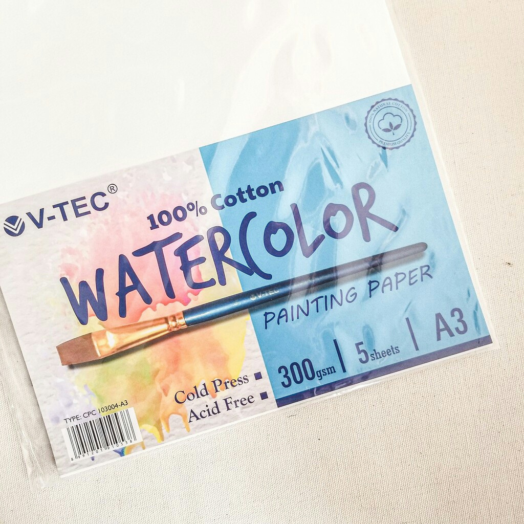 

(1 PACK = 5 LMBR A3 ) COTTON COLD PRESS 300 gsm Kertas Gambar Watercolor Vtec A3 / Water Color Paper / Kertas Watercolour Painting / Water Colour V-Tec