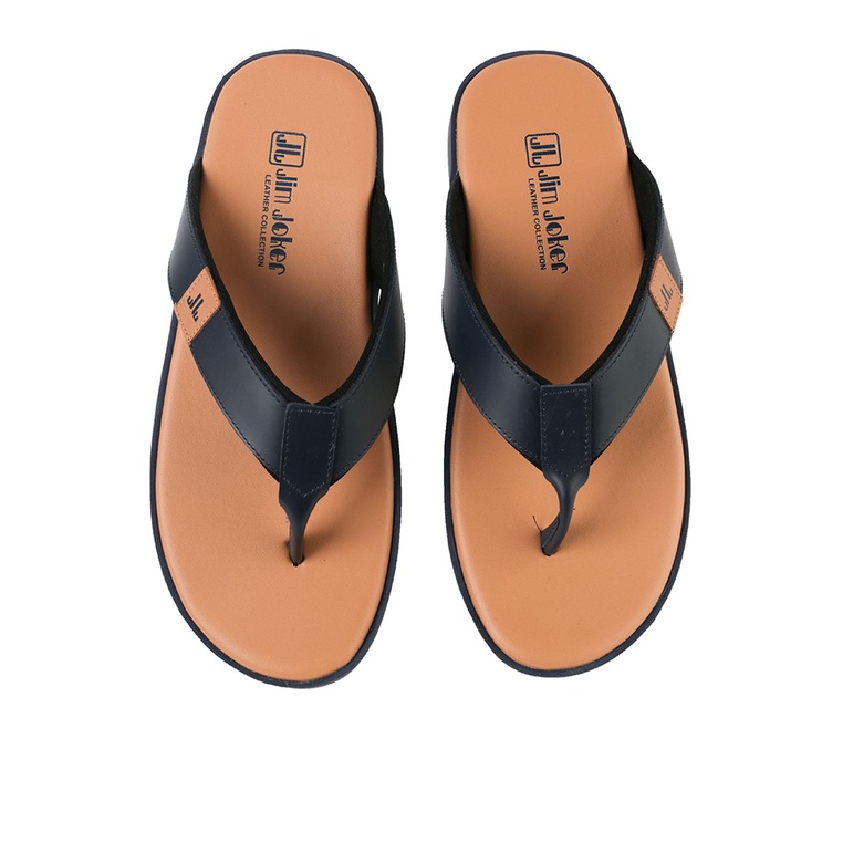 SANDAL CASUAL JIM JOKER PRIA ORIGINAL JEPIT KULIT BIRU NAVY JJ17