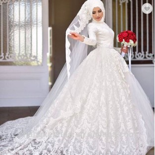 wedding dress/gaun pernikahan modern cantik  wedding dress  muslim dengan  veil  di kepala  free