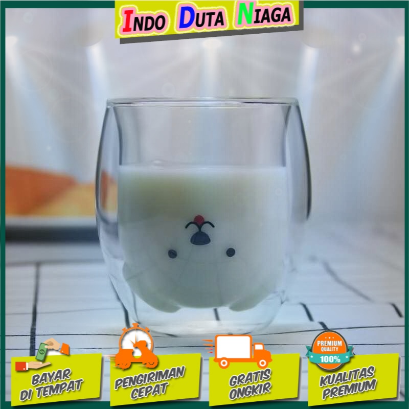 LETUZI Cangkir Kopi Anti Panas Double-Wall Glass Cute Animal 250ml