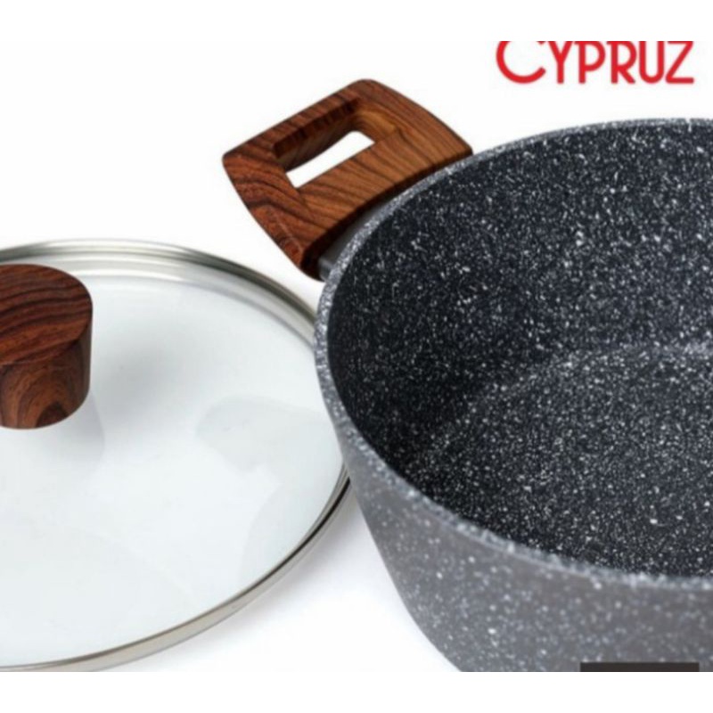 cypruz panci+lid marble induksi soup pot casserole 24cm+ tutup kaca tebal