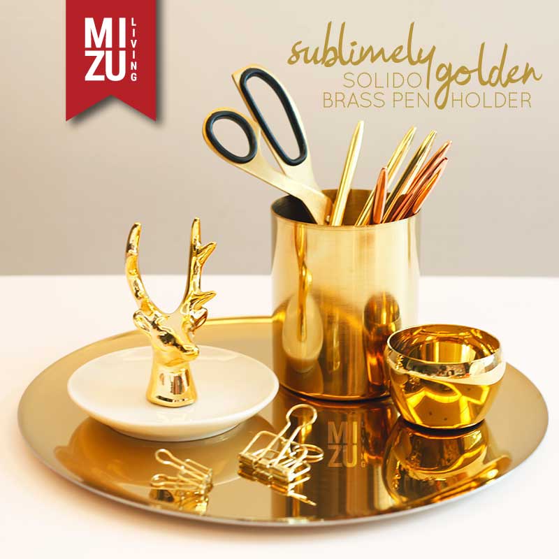 SUBLIMELY GOLDEN Brass Pen Holder Office Stationery Tempat Alat Tulis ATK Serbaguna Emas Kuas Makeup