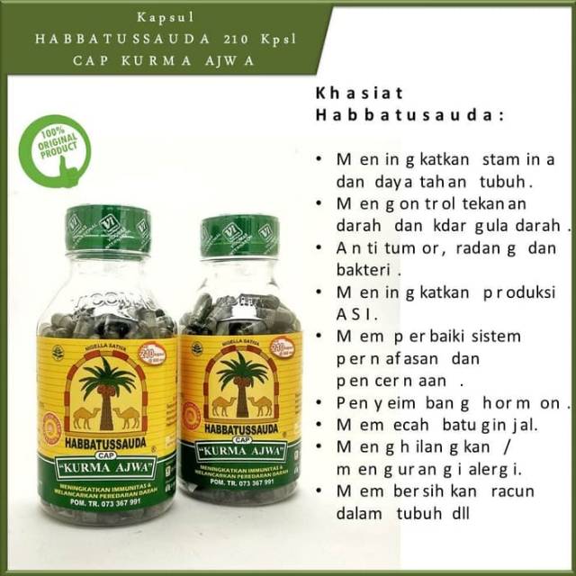 HABBATUSSAUDA CAP KURMA AJWA 210 KAPSUL - JINTAN HITAM