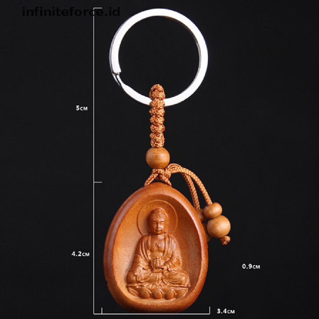 Gantungan Kunci Liontin Buddha Bahan Kayu