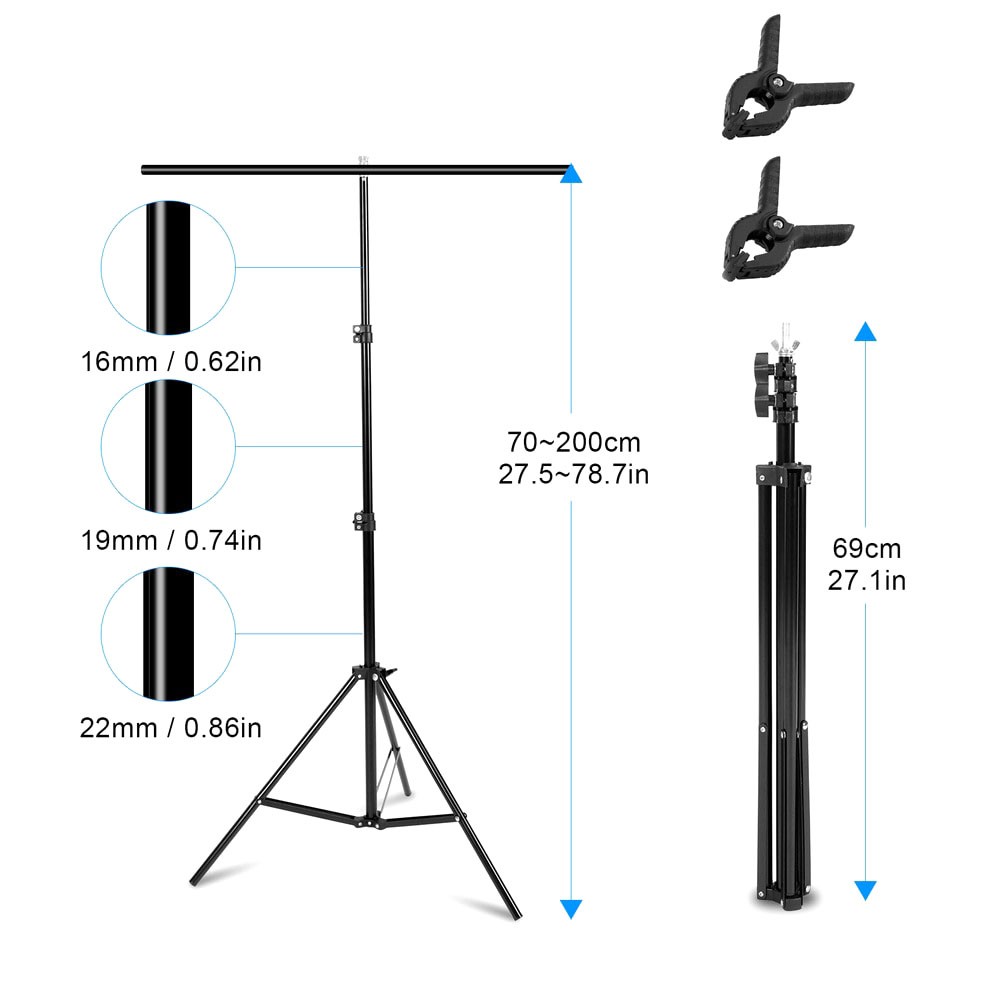Mall Stand Background Backdrop Photography T-Shape 70x200cm with 2 Clamp Clip - M138-200