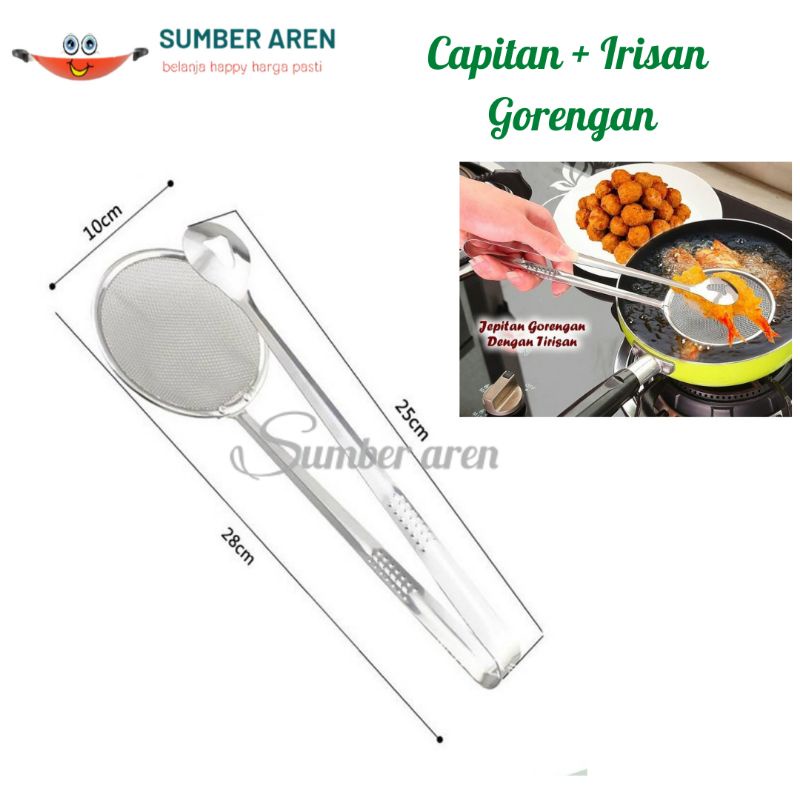 Penjepit+ Peniris Makanan Jepitan Makanan dengan Tirisan Penjepit Makanan Stainles Steel