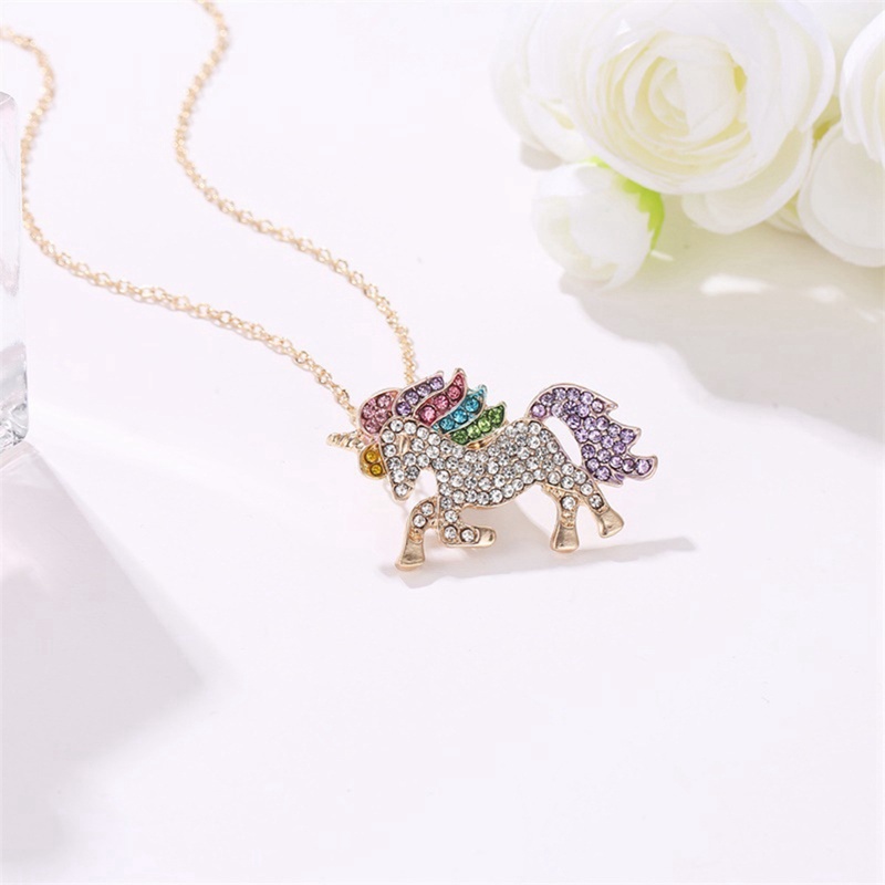 Kalung Rantai Liontin Unicorn Warna Pelangi Untuk Wanita