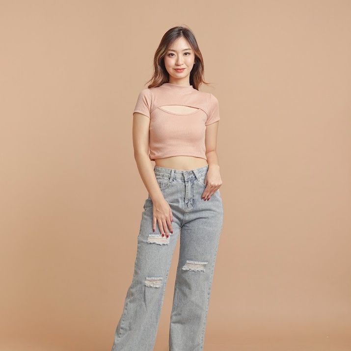 MODAVIE - LUNA CROP TOP Korea Kaos Pendek Wanita Crop Tee Korean