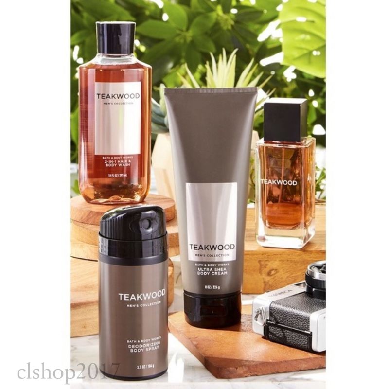 BATH AND BODY WORKS BBW TEAKWOOD MENS COLLECTION SERIES BODY CREAM 226 G &amp; 70 G 2IN1 3IN1 HAIR , FACE &amp; BODY WASH 295 ML &amp; 88 ML DEODORIZING BODY SPRAY 104 G MINI COLOGNE 100 G &amp; 15 ML SHAVE GEL 191 G ROOMSPRAY 42,5 G POCKETBAC HANDCREAM 29 ML