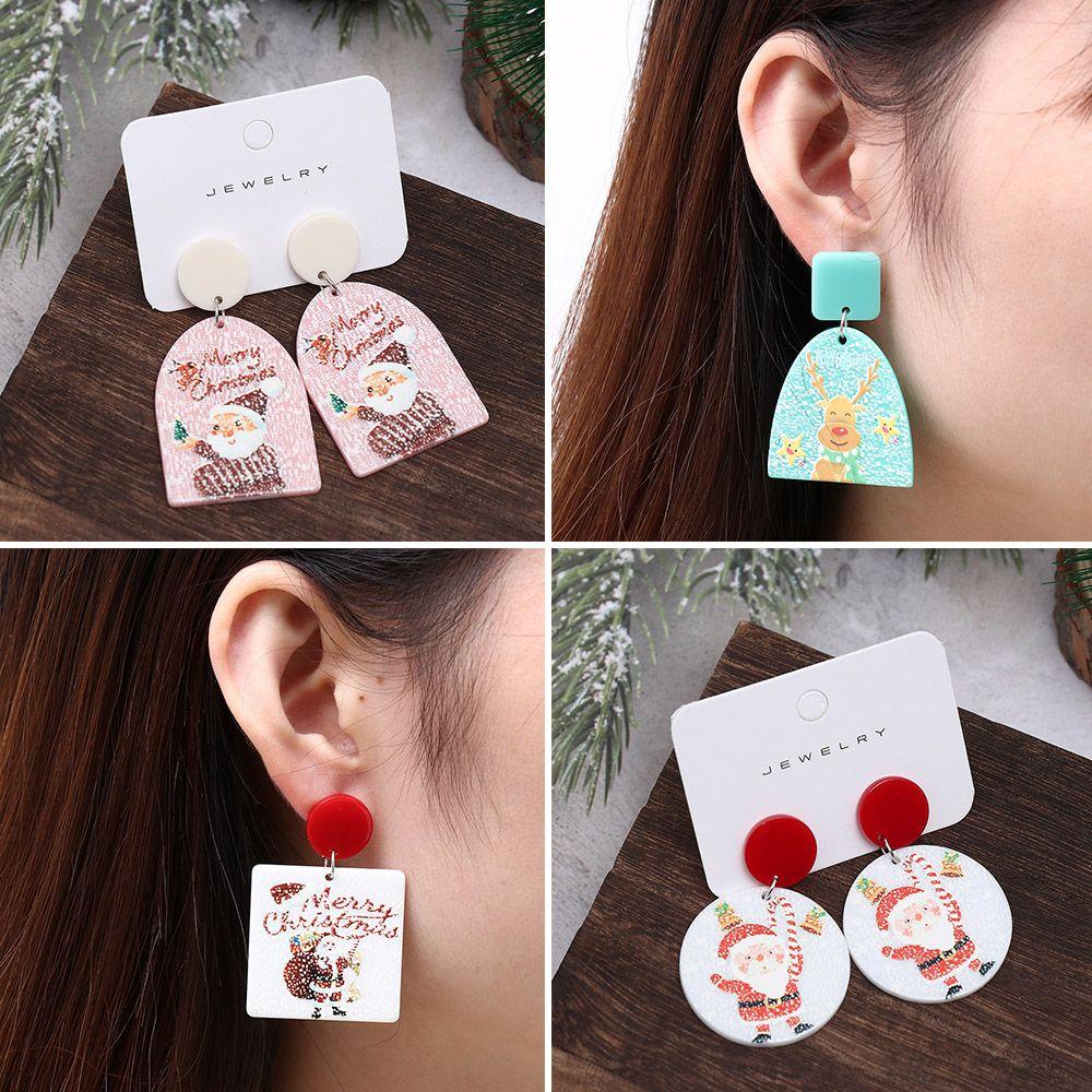 Solighter Anting Natal Fashion Wanita Aksesoris Lonceng Snowman Xmas Hadiah Akrilik