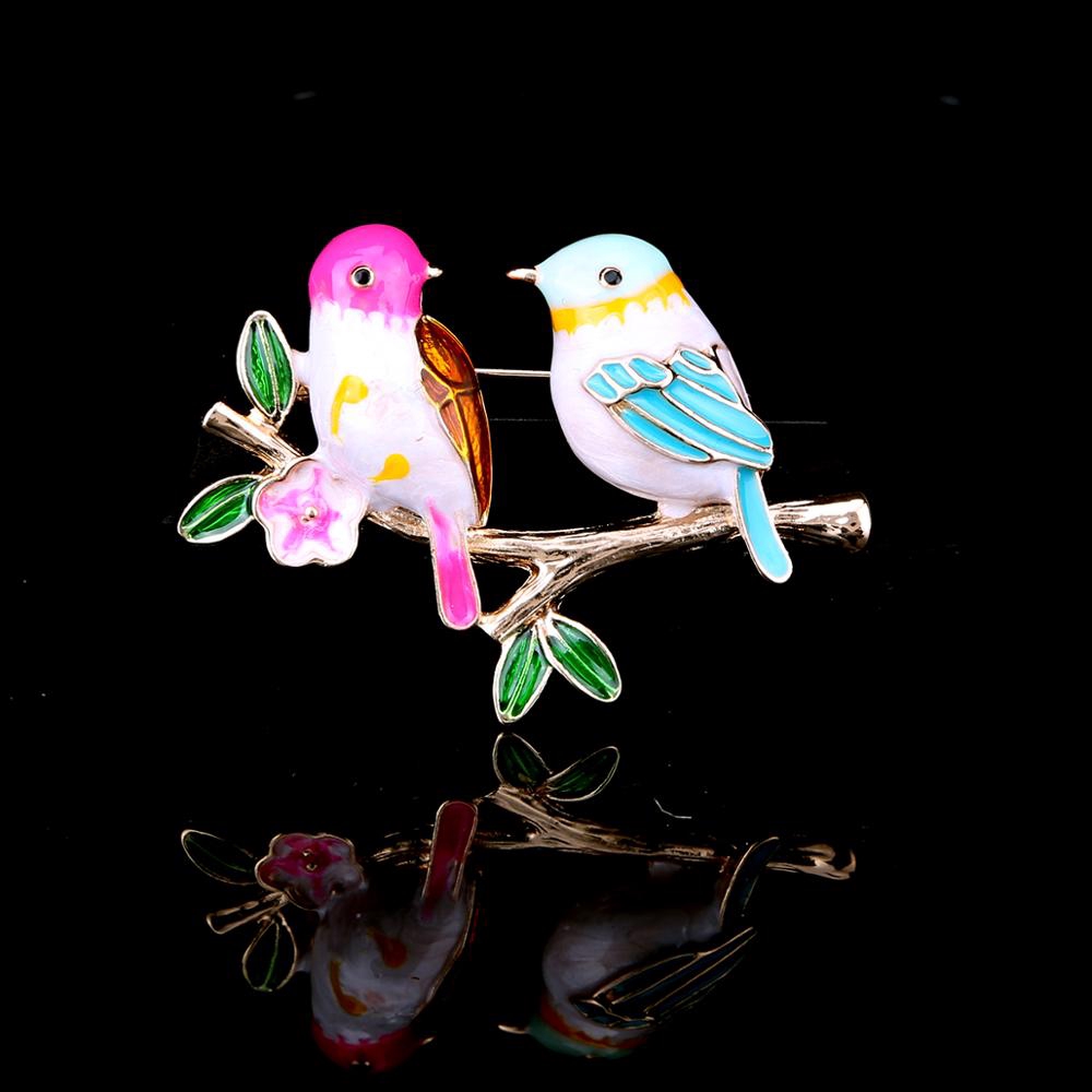 Bros Pin Enamel Handmade Desain Hewan Burung Hias Kristal Untuk Wanita