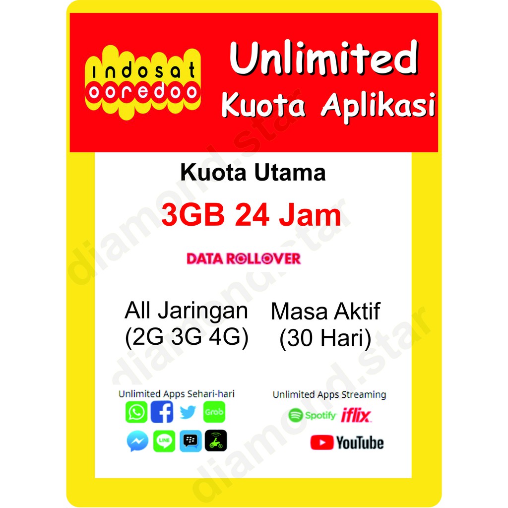 Indosat 3GB Unlimited Aplikasi 30hari | Kuota Indosat Ooredoo Paket Data Internet | Shopee Indonesia