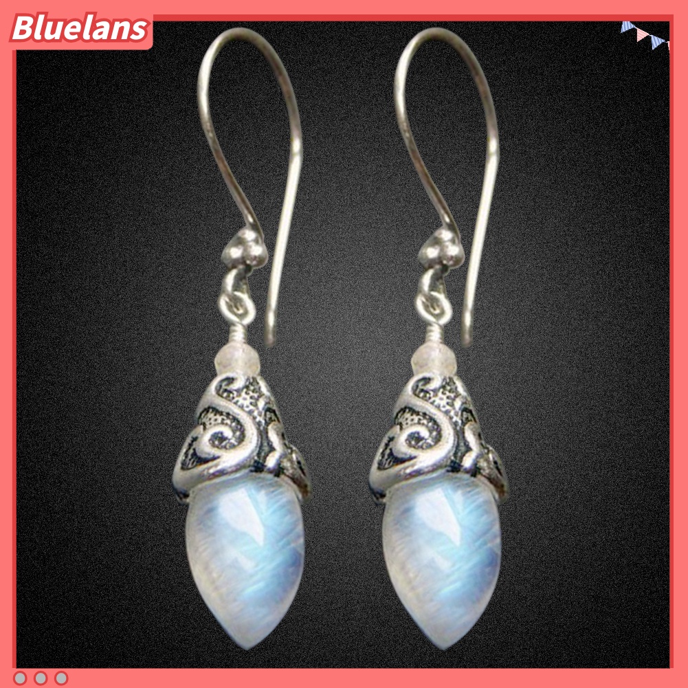 Bluelans Anting Kait Gantung Wanita Bentuk Kerucut Hias Moonstone Imitasi Gaya Retro Untuk Pesta