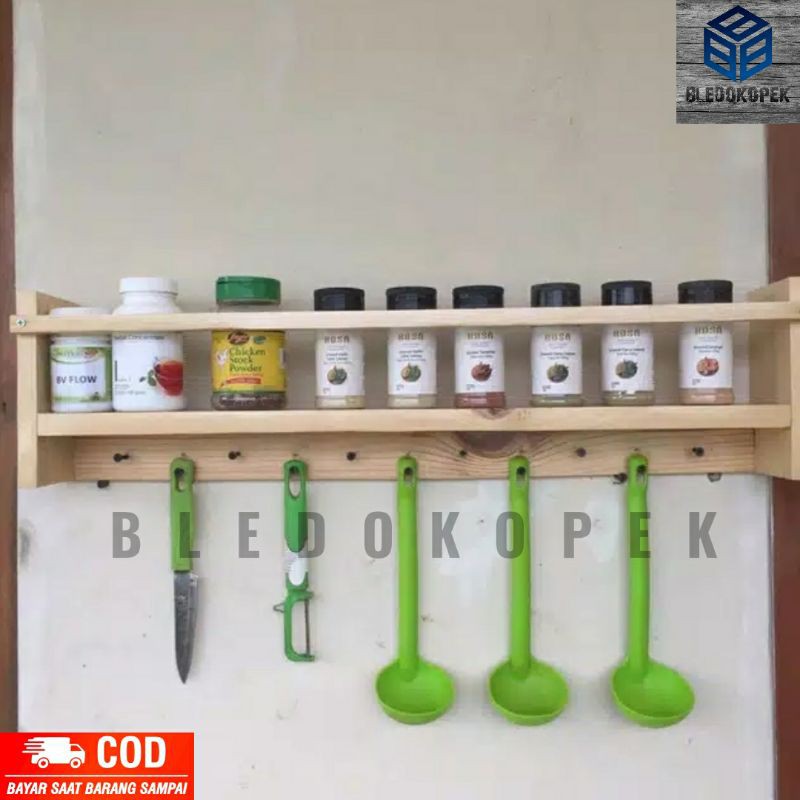 Rak Bumbu Dapur Kayu Tempat Buku Foto Makeup Sabun Mandi Wadah Serbaguna Ambalan Kayu Dinding Minima