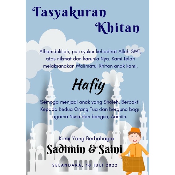 KARTU UCAPAN TERIMAKASIH KHITANAN/ THANKS CARD / KARTU UCAPAN CUSTOM