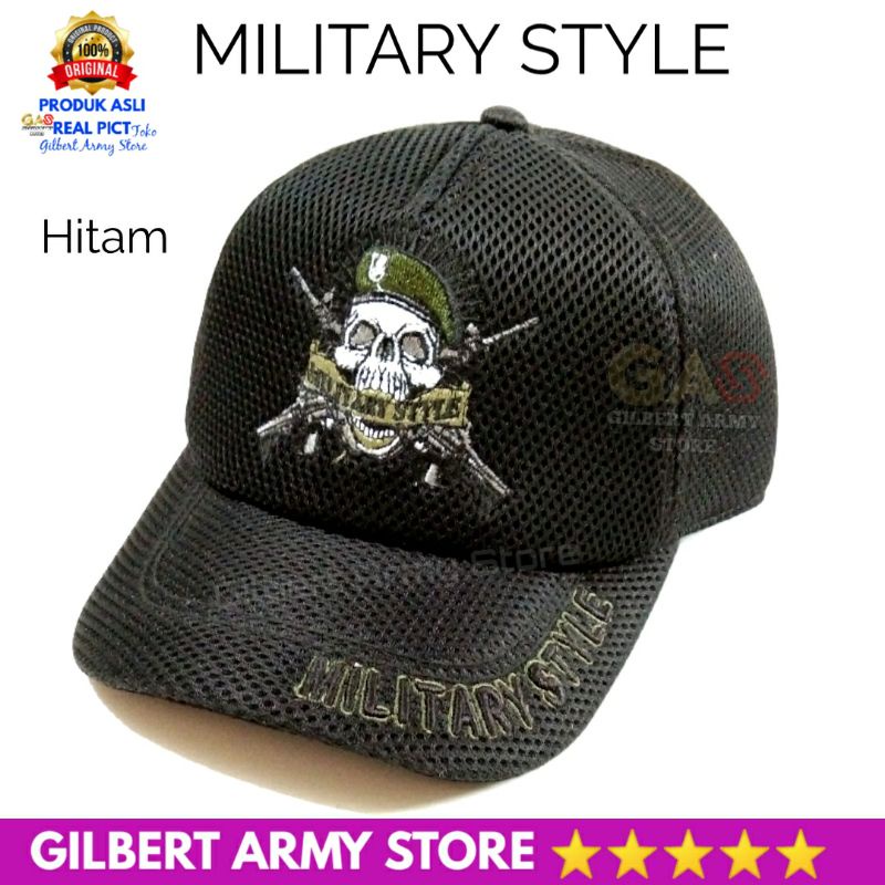 Topi Military Style Hitam terbaru Tactical Premium logo bordir GILBERT ARMY STORE Hat keren Tni polri