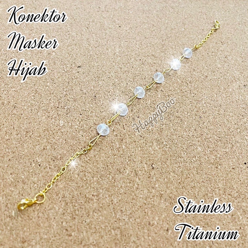 konektor masker hijab stainless titanium manik connector masker strap masker penyambung tali masker