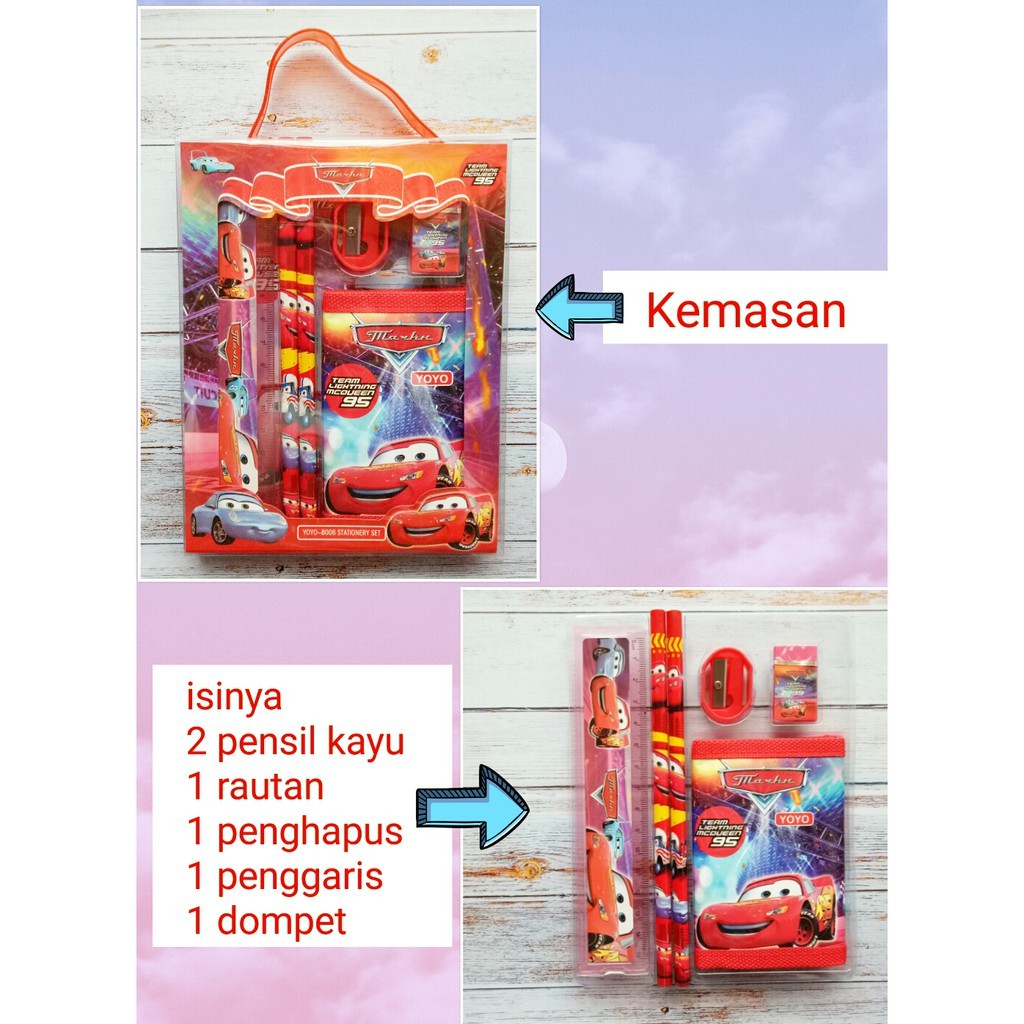 

paket alat tulis study set dan dompet karakter the cars mcqueen cars