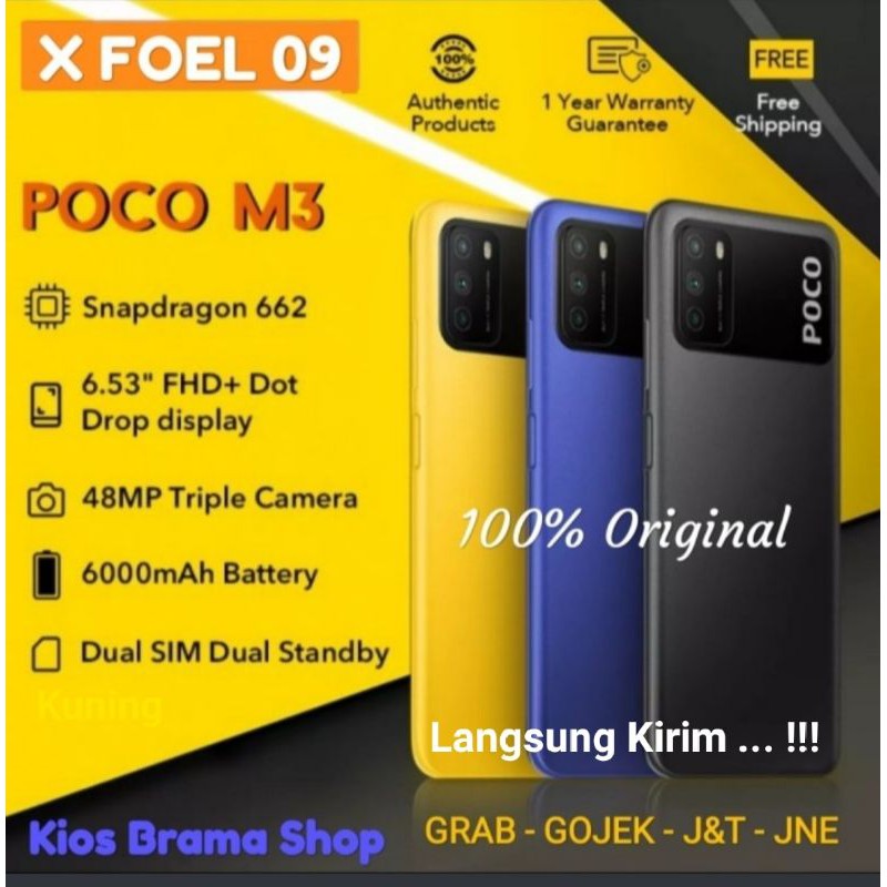Xiaomi Poco M3 4/64 GB dan Poco M3 6/128 GB / Poco M3 Ram 4/64 GB, Poco M3 Ram 6/128 GB-Kuning